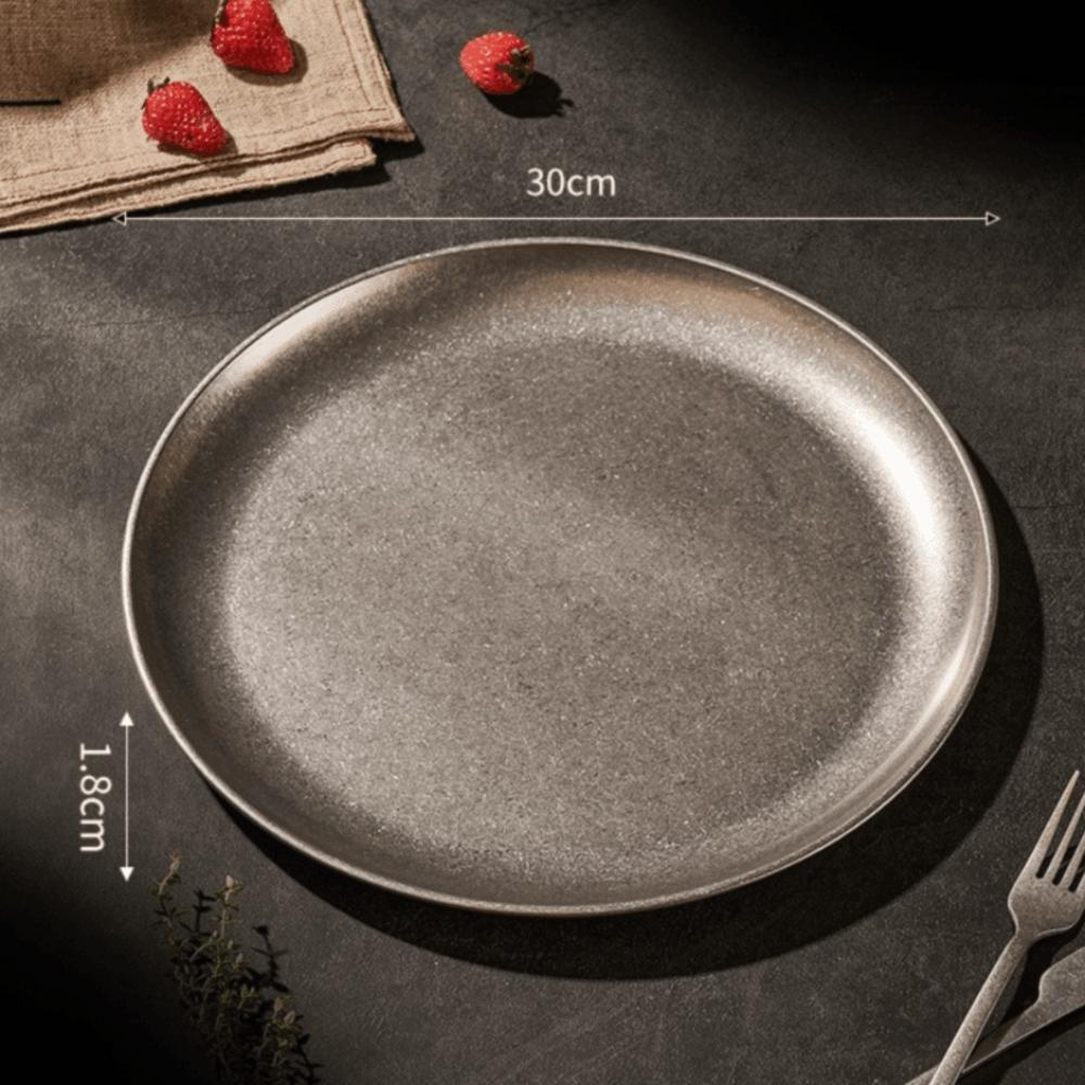 304 Edelstahl Metall Serviertablett Vintage Abgenutzte Oberfläche Snackschale Gebäckaufbewahrung