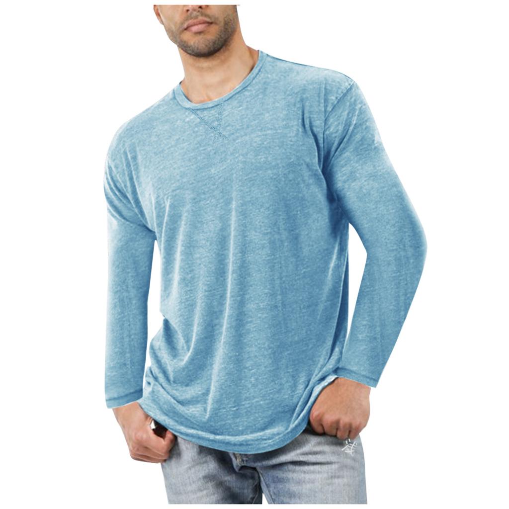 Solid Color Slim Top Men'S Casual Pullover Round Neck Long Sleeve T-Shirt