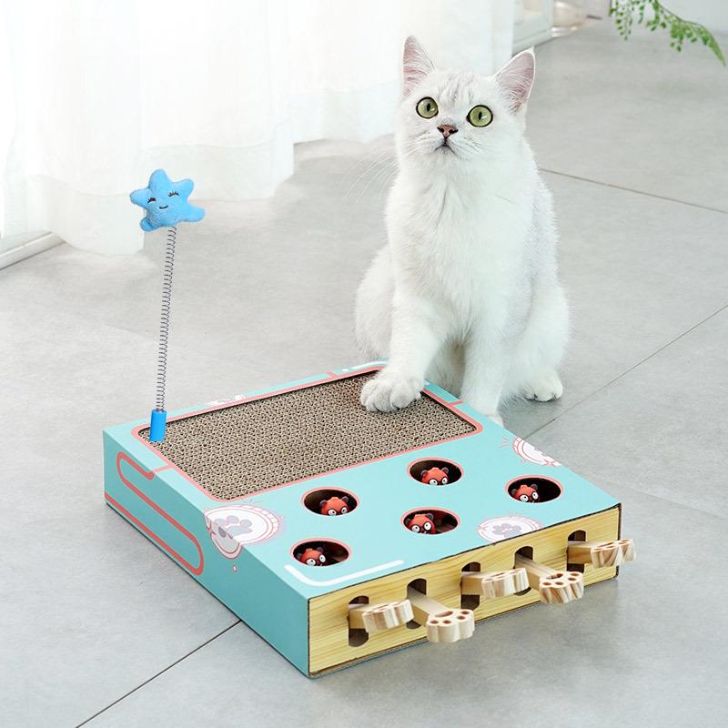 Five-Hole Cat Scratcher & Teaser with Corrugated Paper for Claw Grinding