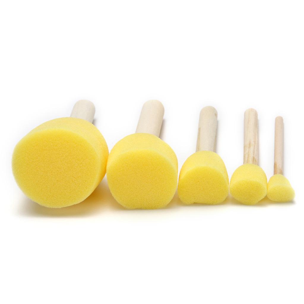 5pcs Sponge Foam Brush Set Wooden Handle Stamp Painting Tool DIY Crafts for Kids Beginners