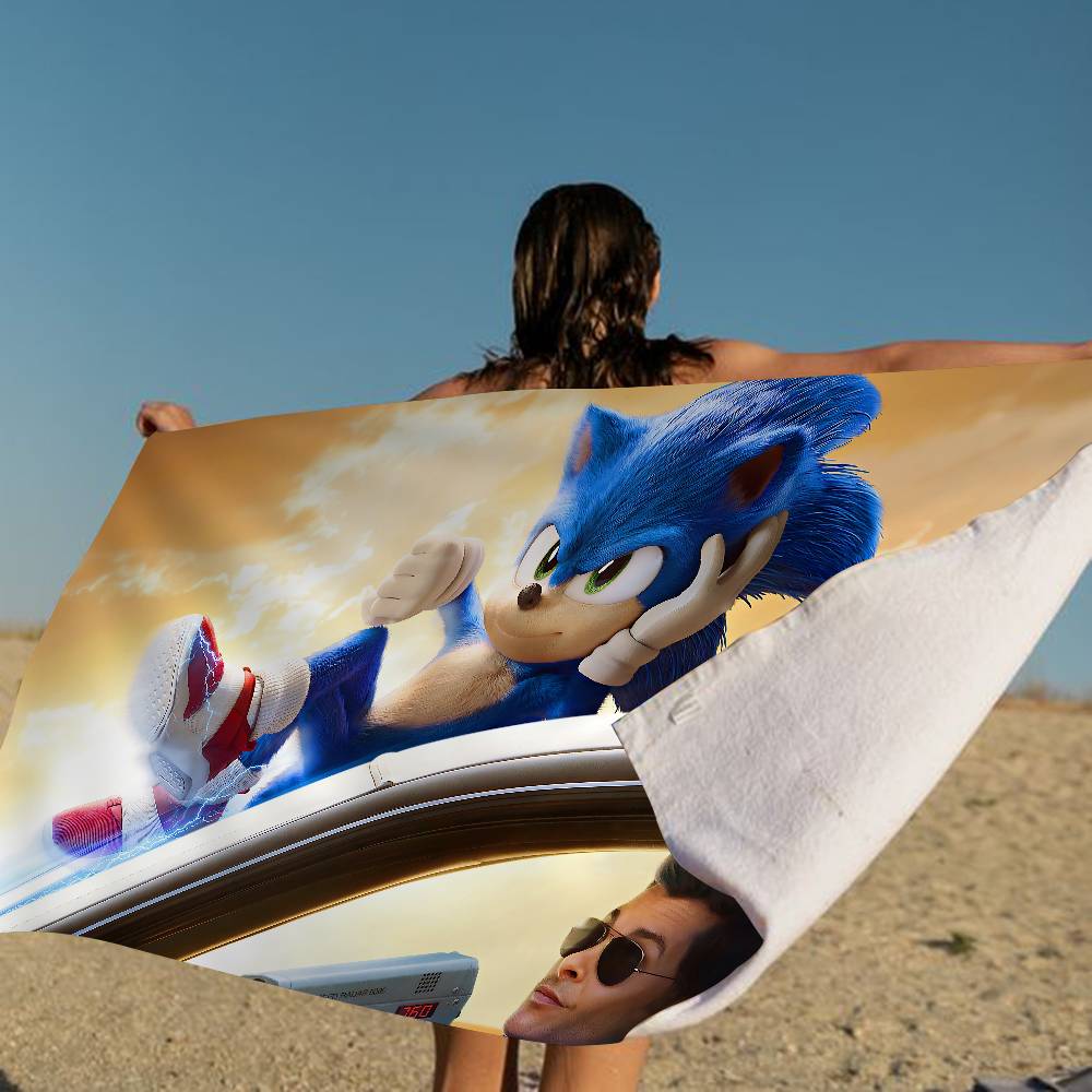 Blue Cartoon Anime Classic Character Hit Movie Sonic Microfiber Printed Beach Towel Mountain Climbing Yoga Beach Swimming