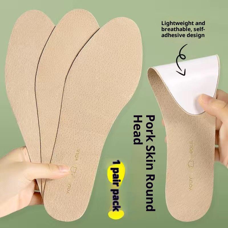 Women Self‑Adhesive Pig Leather Insoles Barefoot Use Breathable Sweat‑Absorb Ultra‑Thin for High Heels Pumps Summer
