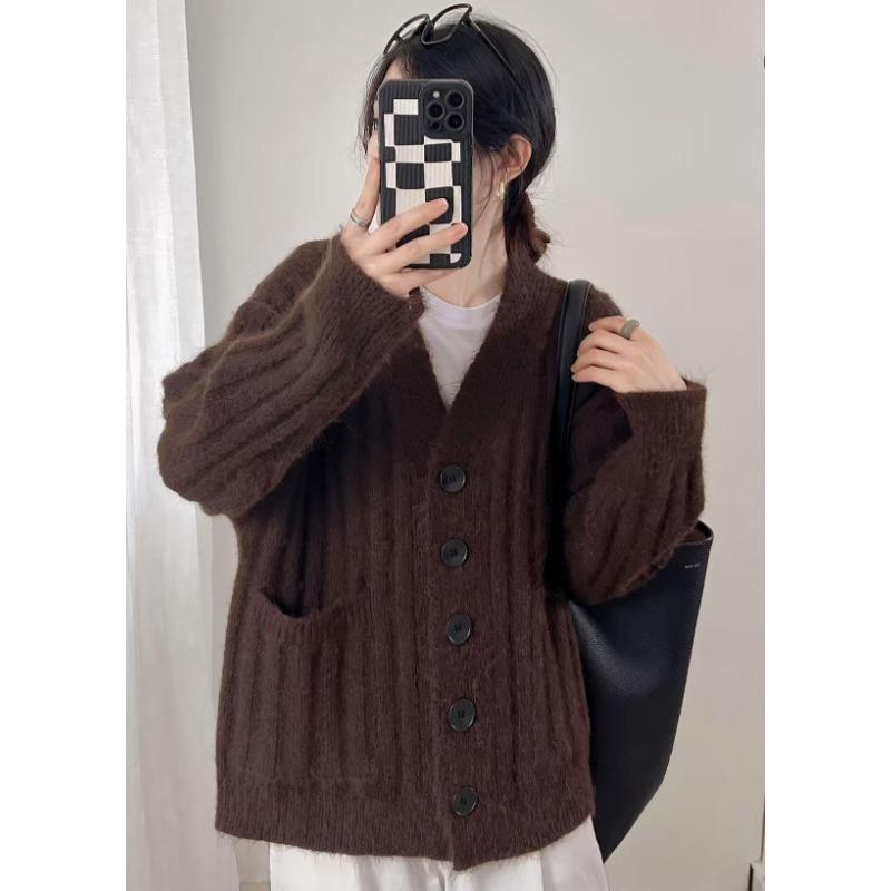 Autumn and winter wide and thin high-end medium and long knitted cardigan lazy wind soft waxy thickened v-neck sweater jacket women