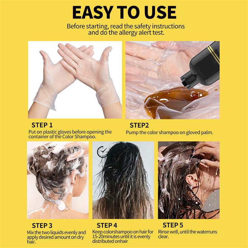 3 In 1 Herbal Healthy Hair Dyeing 500ml SEVICH Black Hair Dye Shampoo For Men Women Plant Instant Color Shampoo Ginger Black Hair Dye