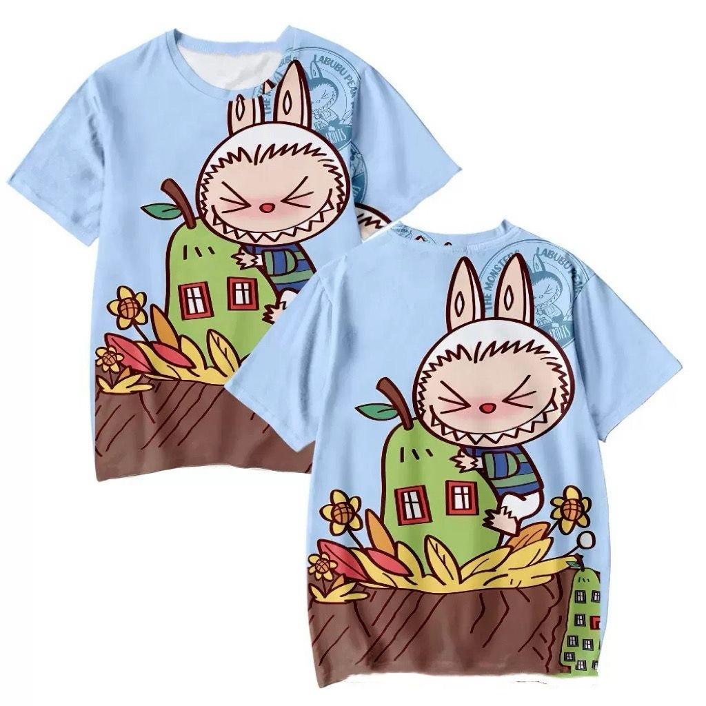 Labubu 3D-Druck Kinder T-Shirts Cartoon Junge Mädchen T-Shirt Paar Kurzarm Kinder Eltern-Kind Gleicher Stil