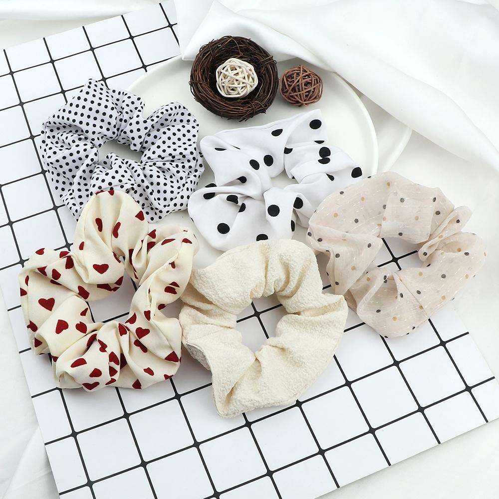 5PCS/Set Korean Fashion Hair Bands Elastic Dots Satin Silk Scrunchie for Women Girls Hair Accessories Hair Ties Holder