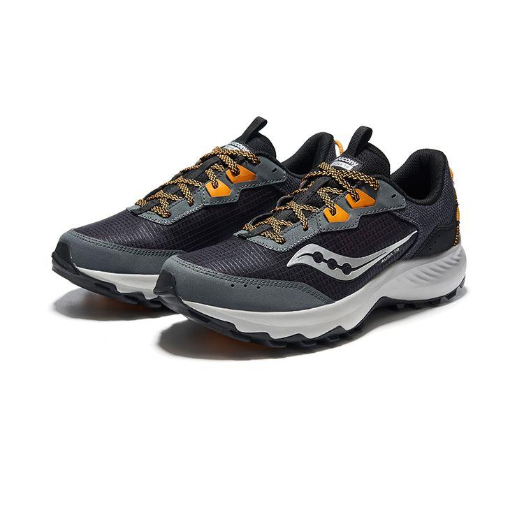 SAUCONY Aura Tr Bequeme Atmungsaktive Synthetikleder Dämpfung Stützende Leichte Low-Top Trailrunning Schuhe Herren Sneaker Dunkelgrau S20862-12