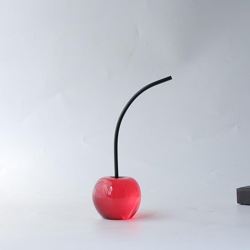 

Creative Red Cherry Ornament Artificial Fruit Sculpture Red Apple Clear Cherry Decorative Figurines Home Decoration Accessories S 8x5.5x16cm