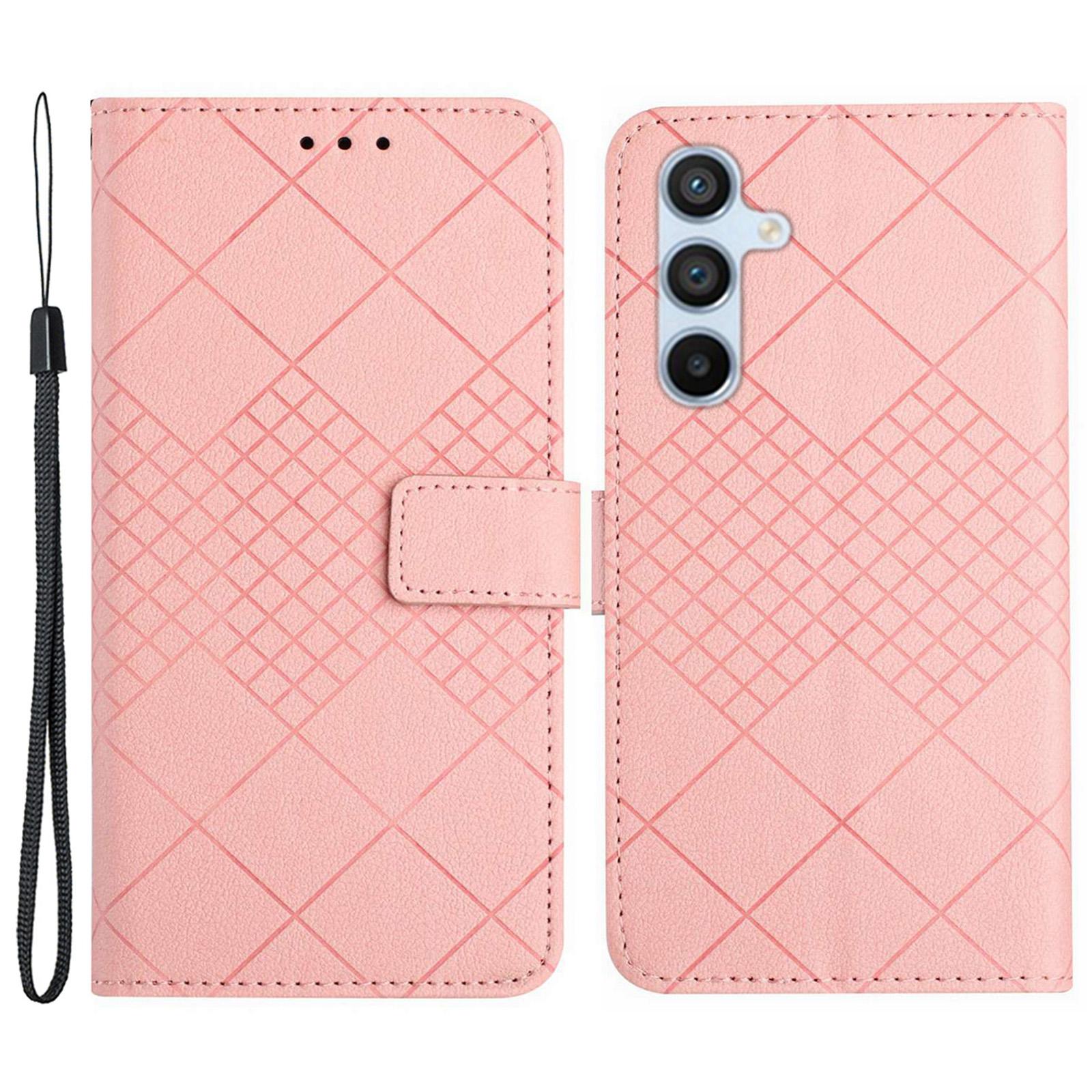 

HT06 For Samsung Galaxy S24 FE Case Rhombus Leather Folio Phone Cover Pink