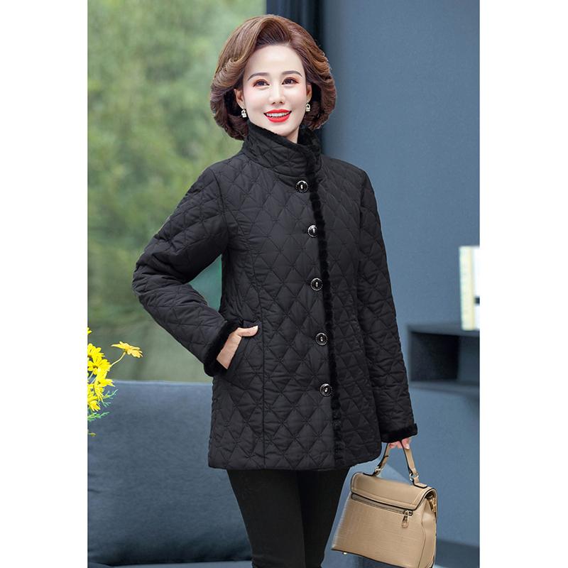 Dámská zateplená ležérní bunda velké velikosti Krátká zateplená bunda Zimní podšívka Bunda se stojáčkem na knoflíky se stojáčkem