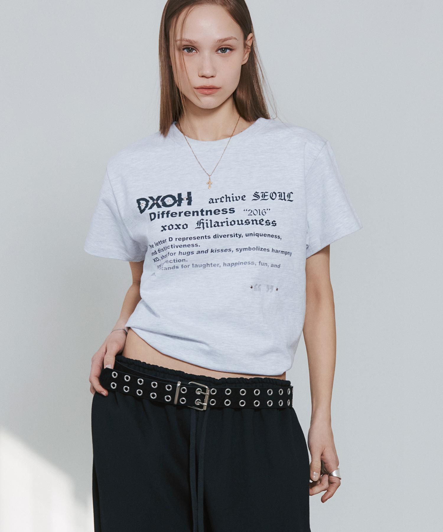 D So H Text Slogan T-Shirt White Melange
