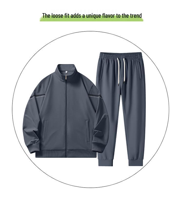 Men's Spring/Autumn Stand-Up Collar Sports Suit: Long Sleeve Running Top & Tapered Leg Pants