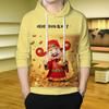 Mens Oversized Hooded Sweatshirt With 3D Digital Print Fortune God Design Winter Warm Loose Fit Casual Top