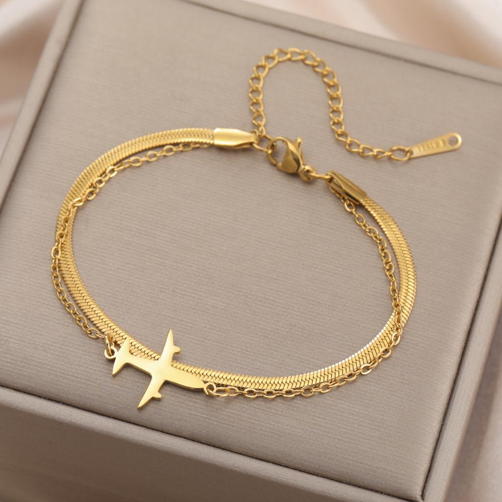 Cazador Trendy Plane Charm Bracelets Woman Men Stainless Steel Airplane Pendant Beads Chain Hand Bracelets Jewelry Pilot Gifts