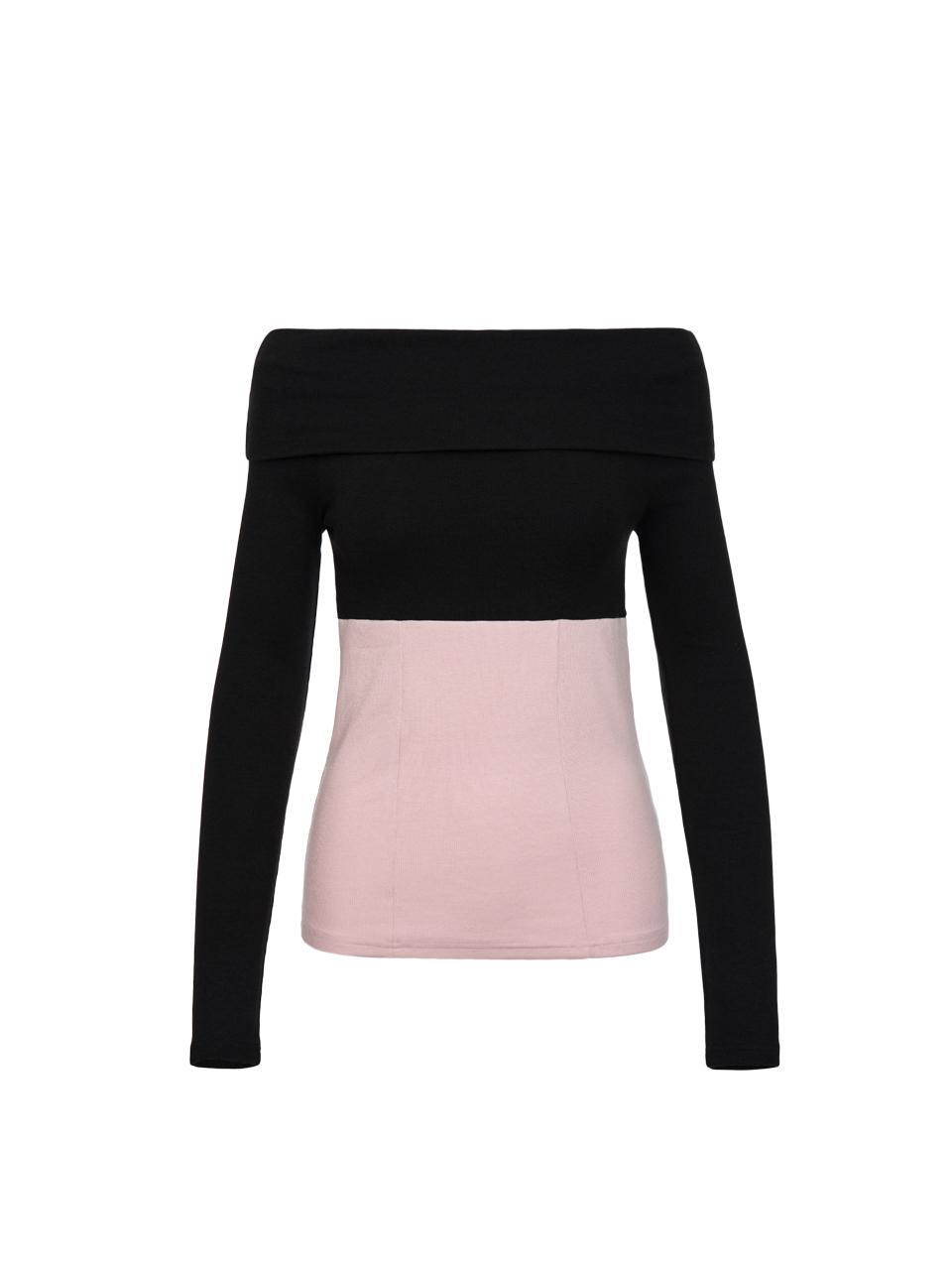 Inner Museum Two-Tone Off-Shoulder Knit (Pink)