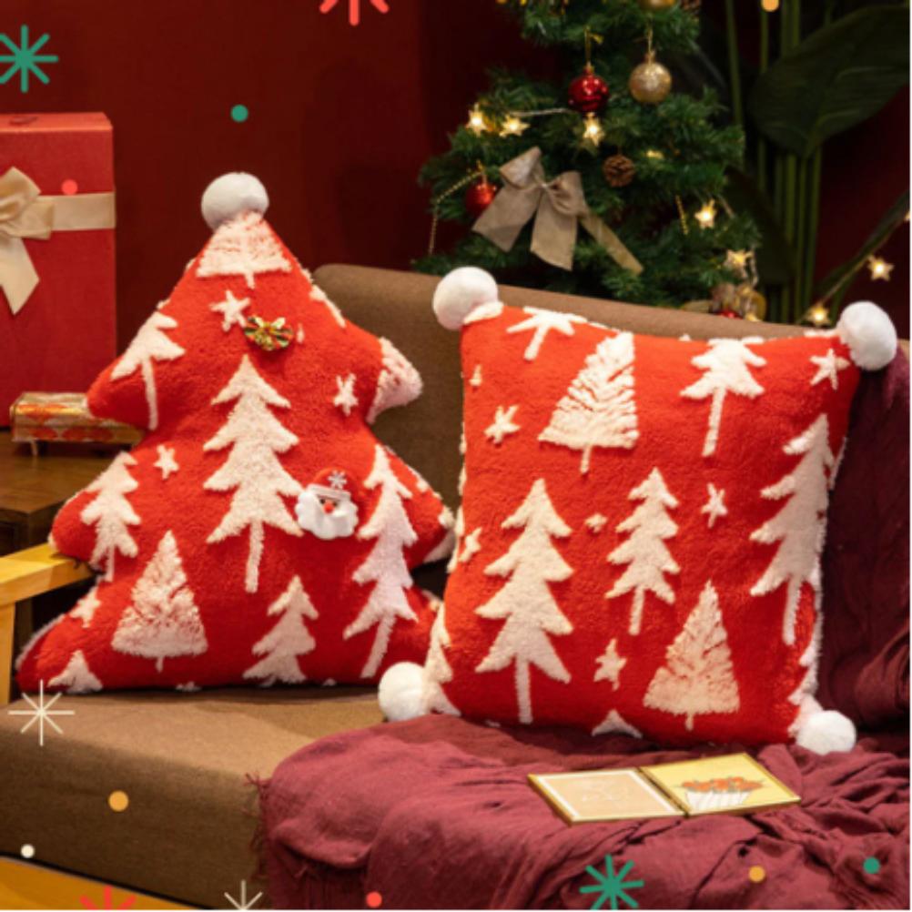 Christmas Red Green Pillow Cushion Plush Jacquard Christmas Tree Pillow Festive Decoration Throw Cushions Christmas Gifts