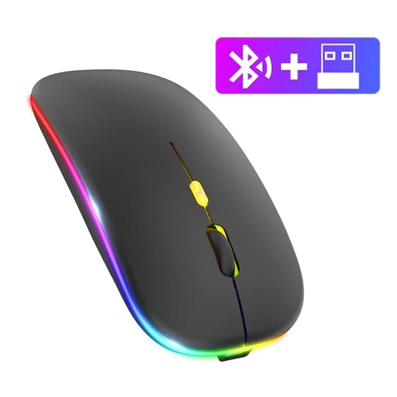 

Bluetooth Mouse 2.4GHz Wireless Mouse Mice Rechargeable Mouse Silent Mouse LED Backlit USB Gaming Mouse 1600DPI for PC Laptop чёрный