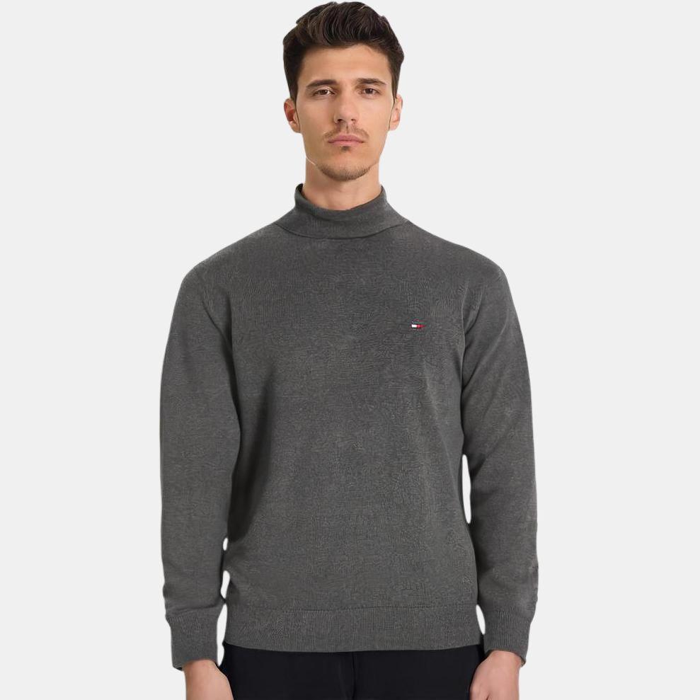 Tommy Hilfiger High Neck Pullover Comfortable Warm Long Sleeve Knit Sweater Men Sweater Dark-Gray 78J9328-021