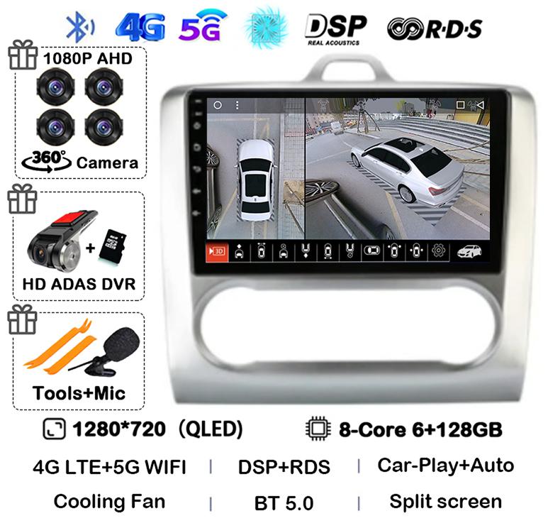 Android 14 Carplay Auto Car Radio For Ford Focus 2 3 Mk2 Mk3 2004 2005-2011 WIFI+4G Multimedia GPS 2 Din Autoradio Player Stereo