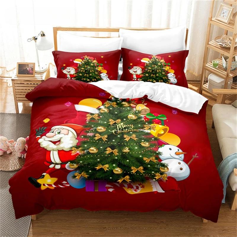 Christmas Happy New Year Red Santa Claus Queen King Full Size Duvet Cover Bedding Linen Set 2 Seater Bedspread 200x200 240x220