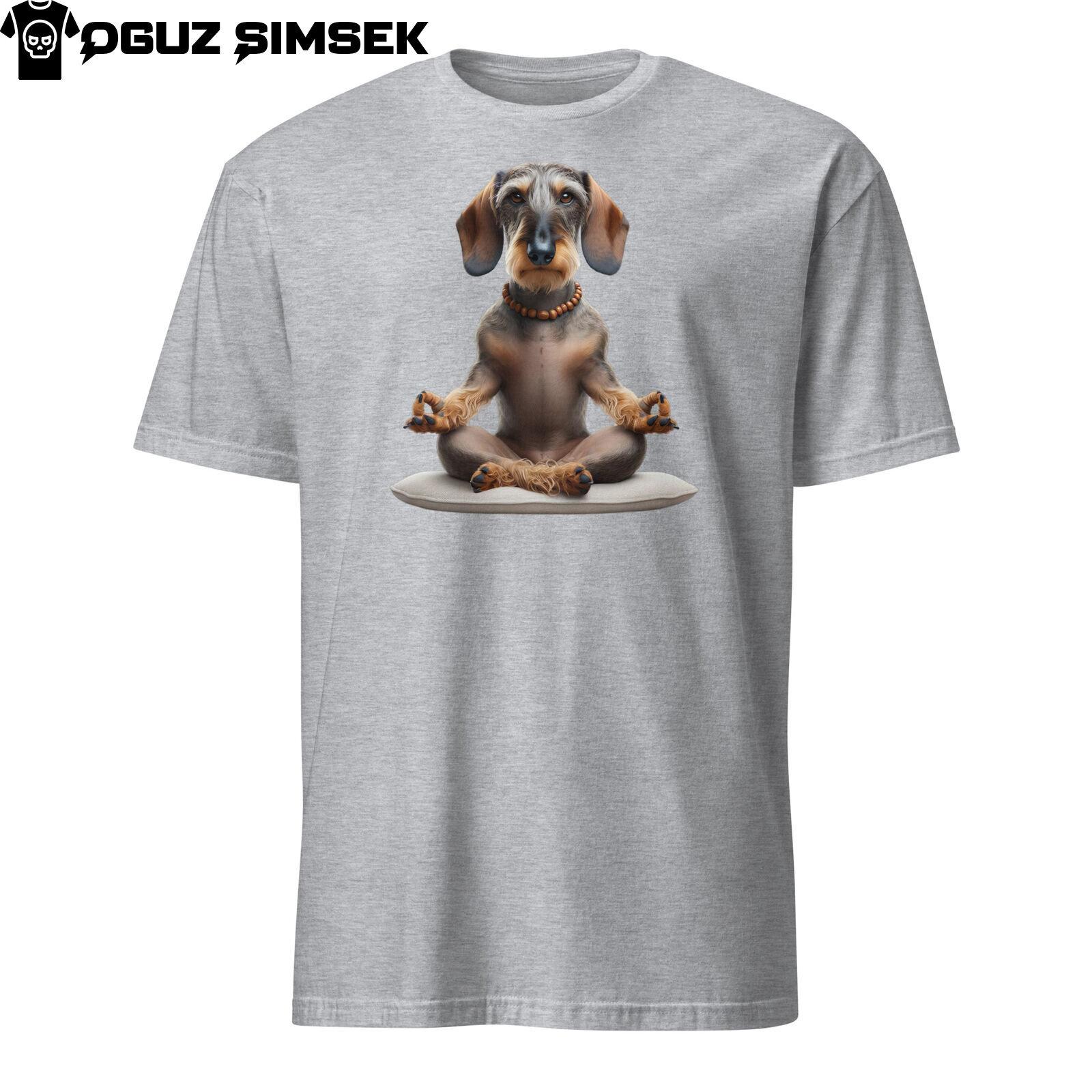 Unique Wire-Haired Dachshund Meditating Yoga Unisex T-Shirt Mens Womens Tees Top | Cute Dog Tee 2XL
