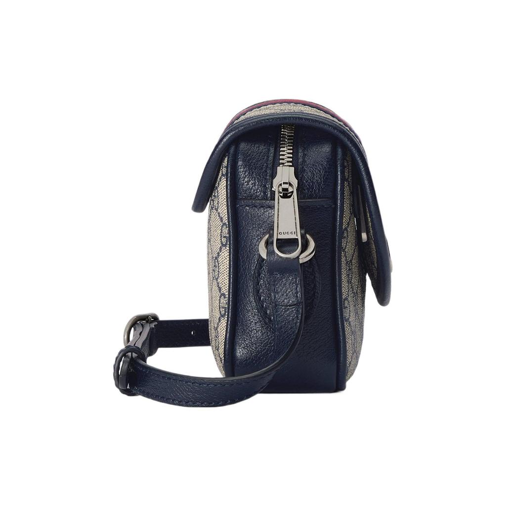 Gucci Ophidia GG Supreme Mini Crossbody Bag, Beige Canvas Navy Leather Trim,Women's Shoulder Handbag for Daily Shopping Travel 772239-FACUK-4047