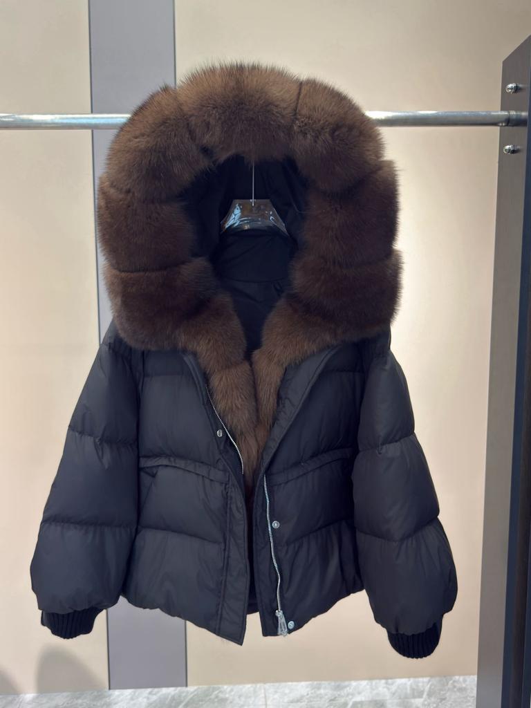 Winter increase natural real raccoon fur collar placket goose down jacket versatile high-end sense loose warm jacket women