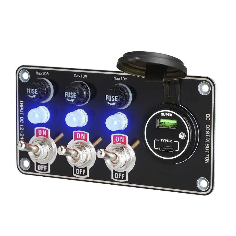 

66W USB Type-C Charger Copper Tone Dashboard Panel 12V Metal Toggle Switch Panel with Quick Charge ON/OFF Car Power Control