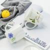 White Bone China Coffee Cup New Household 310ml Flower Pattern Overglaze Color Mugs with Lid High Aesthetic Milk Oats Cup