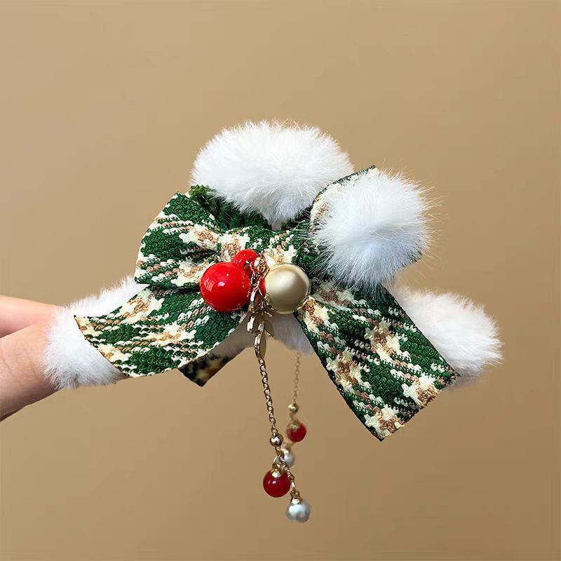 

Red Year Hair Accessories Plush Clip Female Autumn And Winter Bow Hairpin Shark Clip Headdress зелёный