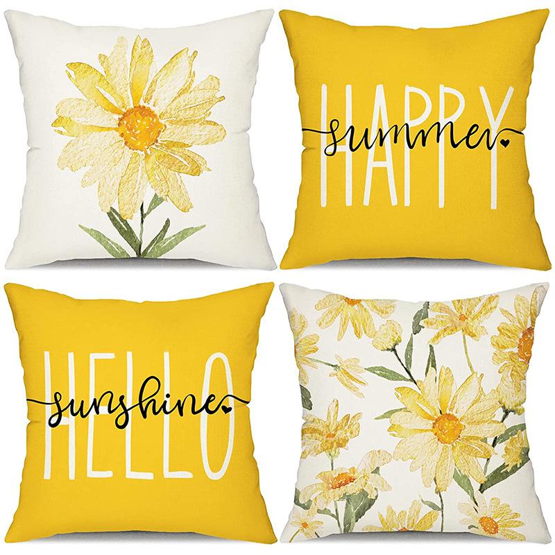 Small Daisy Flower Pillowcase New Striped Linen Home Fabric Sofa Pillowcase Light Luxury