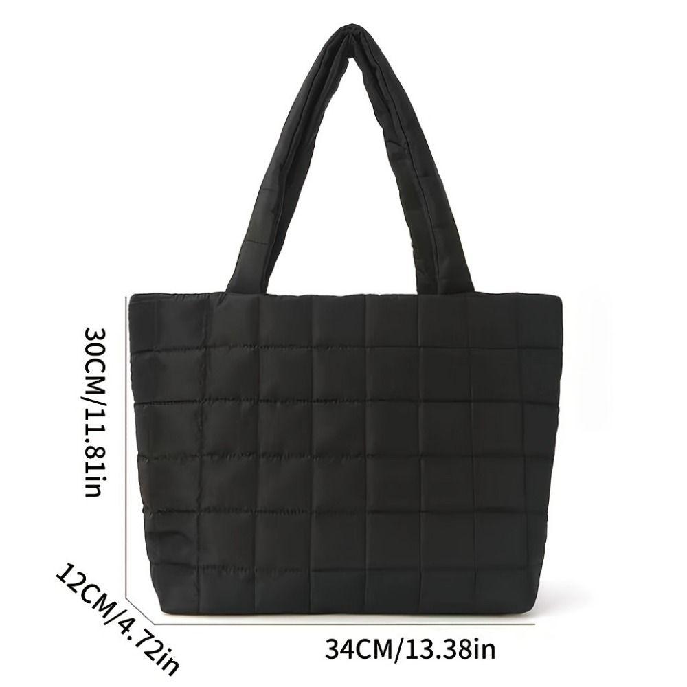 Solid Color Quilted Shoulder Bag Checkered Quilted Handbag Trendy Fashion Tote Bag  Female Use