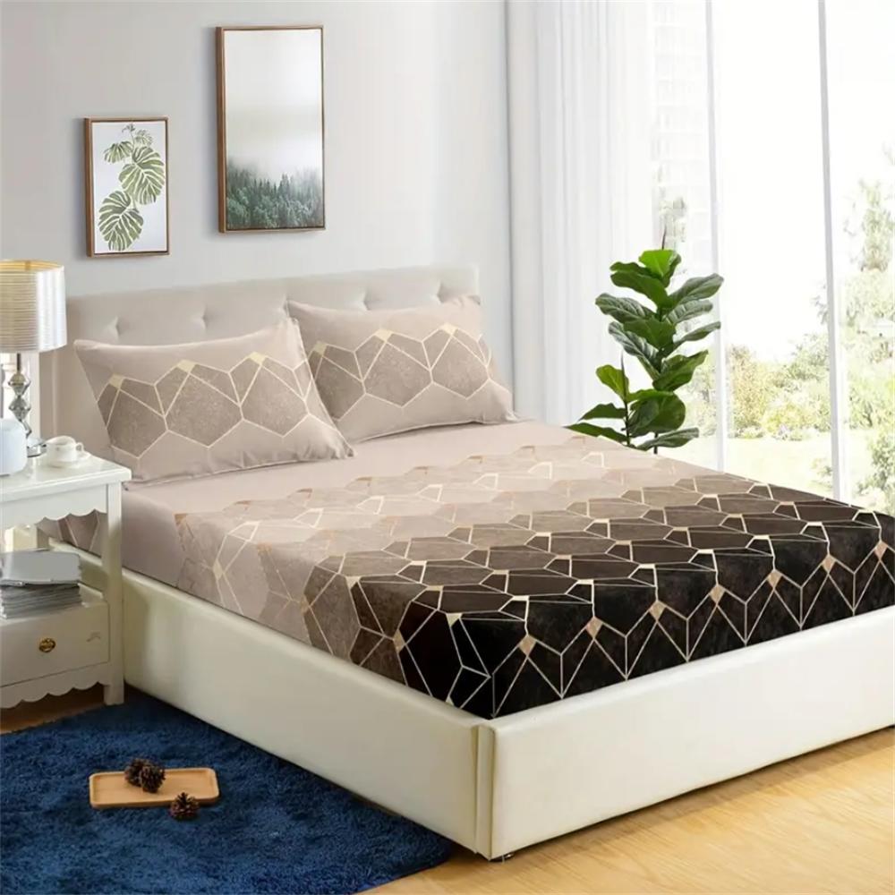 3-Piece 3D Geometric Gradient Fitted Sheet Set - Soft Microfiber, Elasticized Corners, Breathable, Hypoallergenic, Easy Care