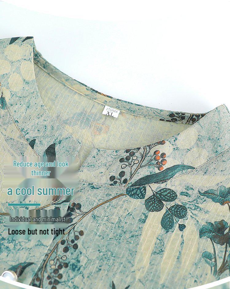 Grandma's Summer Short Sleeve Two-Piece Suit - Ice Silk Casual Wear for Middle-Aged and Elderly Women