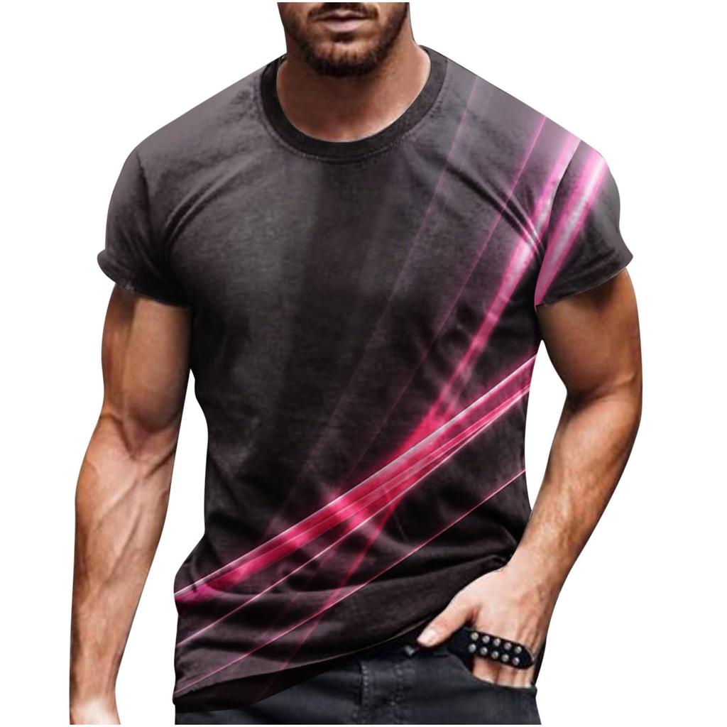 Sommer Rundhals 3D Linienverlauf Druck Top Modische Lässige Kurzarm Herren T-Shirts