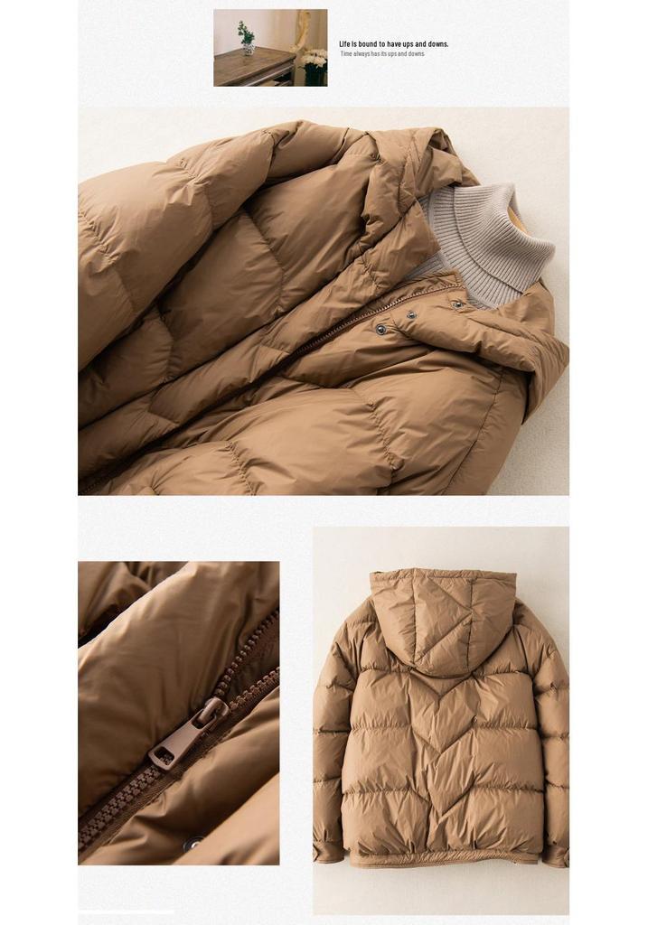 2023 Women's Artistic White Duck Down Hooded Jacket - Lightweight, Short, and Trendy Loose Fit.