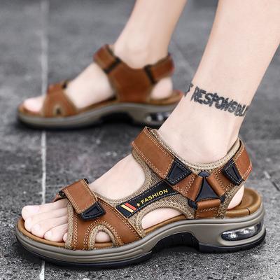 Men's Outdoor Casual Open-toed Leather Beach Sandals Air Cushion Light Outdoor Large-size Wading Shoes
