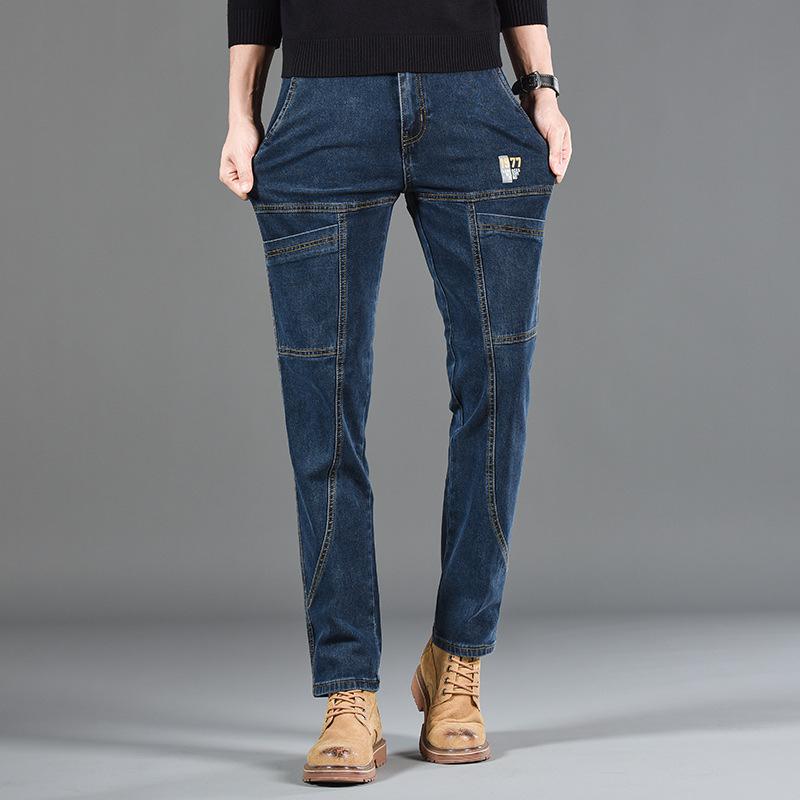 Vier Jahreszeiten Tragbar 2024 Neue Denim High-End Spleißung Slim Fit Kleine Gerade Bein Herrenhose