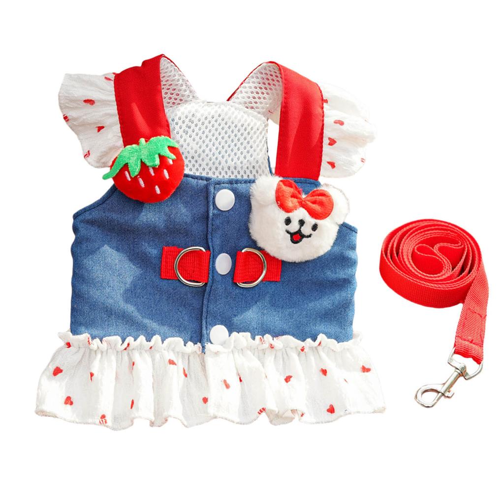 Girl Cats T-shirt Costume Apparel Beach Dress Beach Strawberry Vest for Puppy Dog and Cats Strawberry Dress