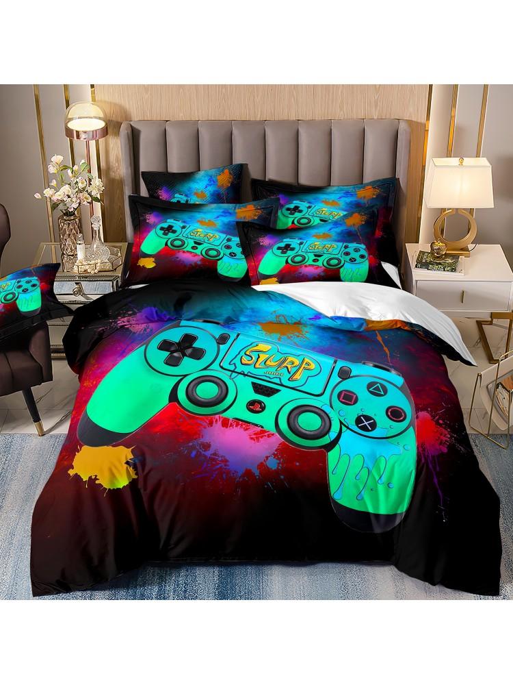 Video Games Bedding Set Men ,Game Controller Comforter Cover With Pillowcases For Boys,Print Playing Games Duvet Cover Set Teens