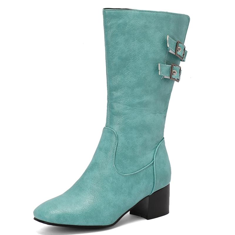 

Модные женские сапоги до середины икры большого размера 45–50, новинка 2024 года, зимняя обувь черного и синего цвета, короткие сапоги для верховой езды на низком каблуке, повседневная женская обувь 39 зелёный