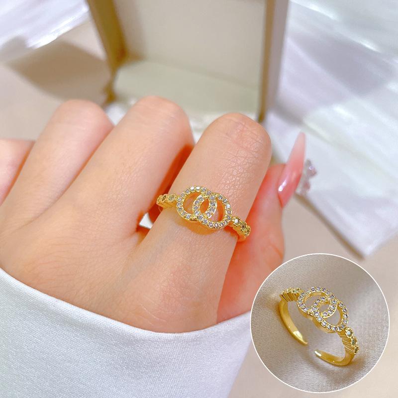 [Real Gold Electroplating] Temperament Advanced Sense Zircon Super Flash Ring Women'S Opening Can Be Adjusted And Simple