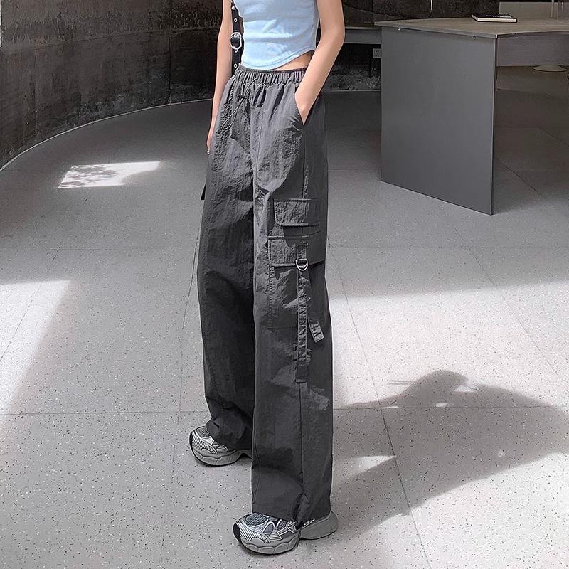 

Новые летние американские комбинезоны для женщин с высокой талией и завязками на брюках, демонстрирующие спортивные широкие брюки со спущенными штанинами 2XL серый