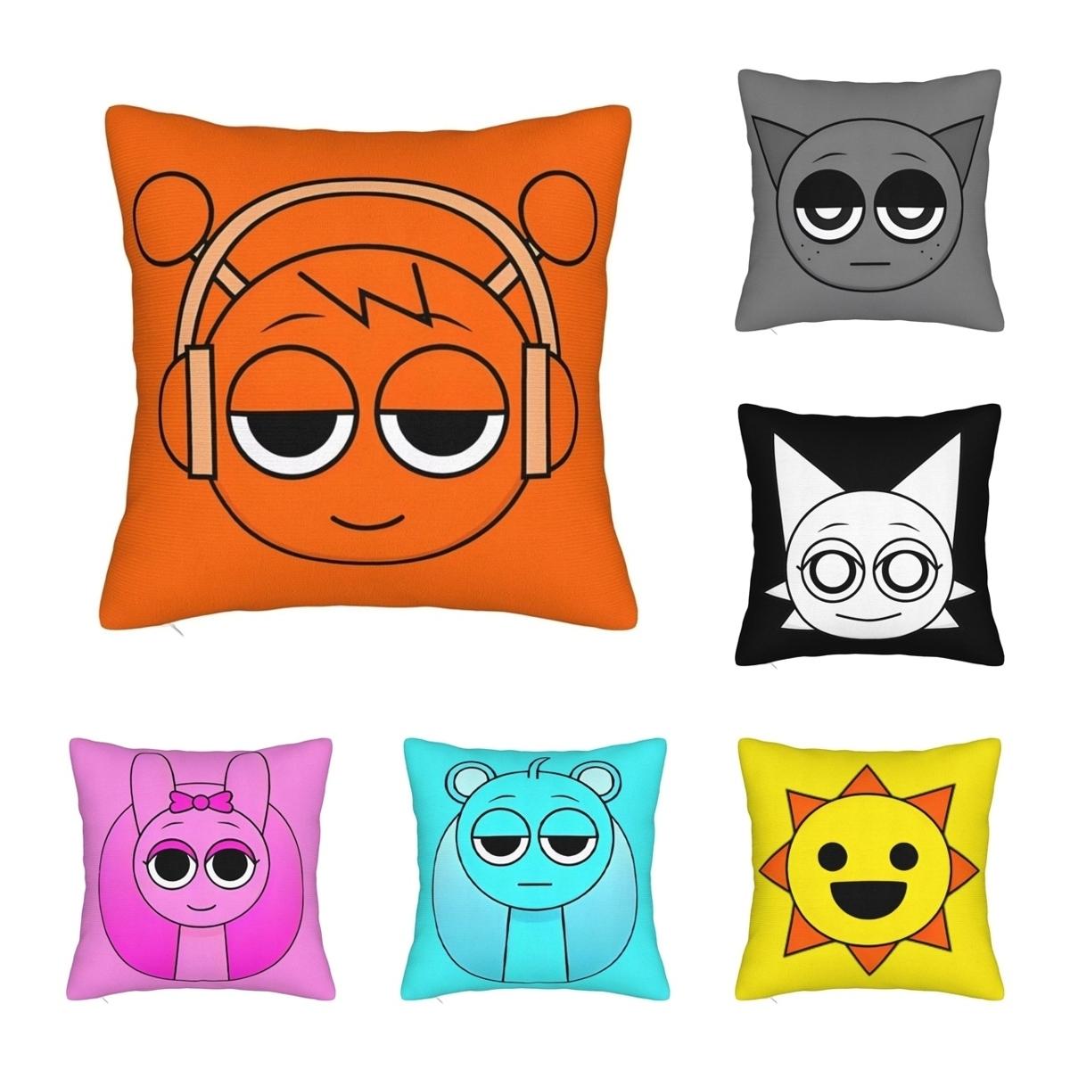 Shunika Chen Unisex Orange Sprunki Happy Oren (Orange) Head Square Pillow Covers Polyester Car Game Cushion Cover Funny Decor Throw Pillow Case 40*40