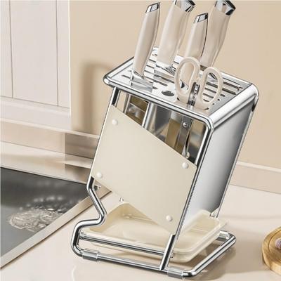 Stainless Steel Kitchen Knife Holder Organizer Countertop Multifunctional Utensil Storage Rack