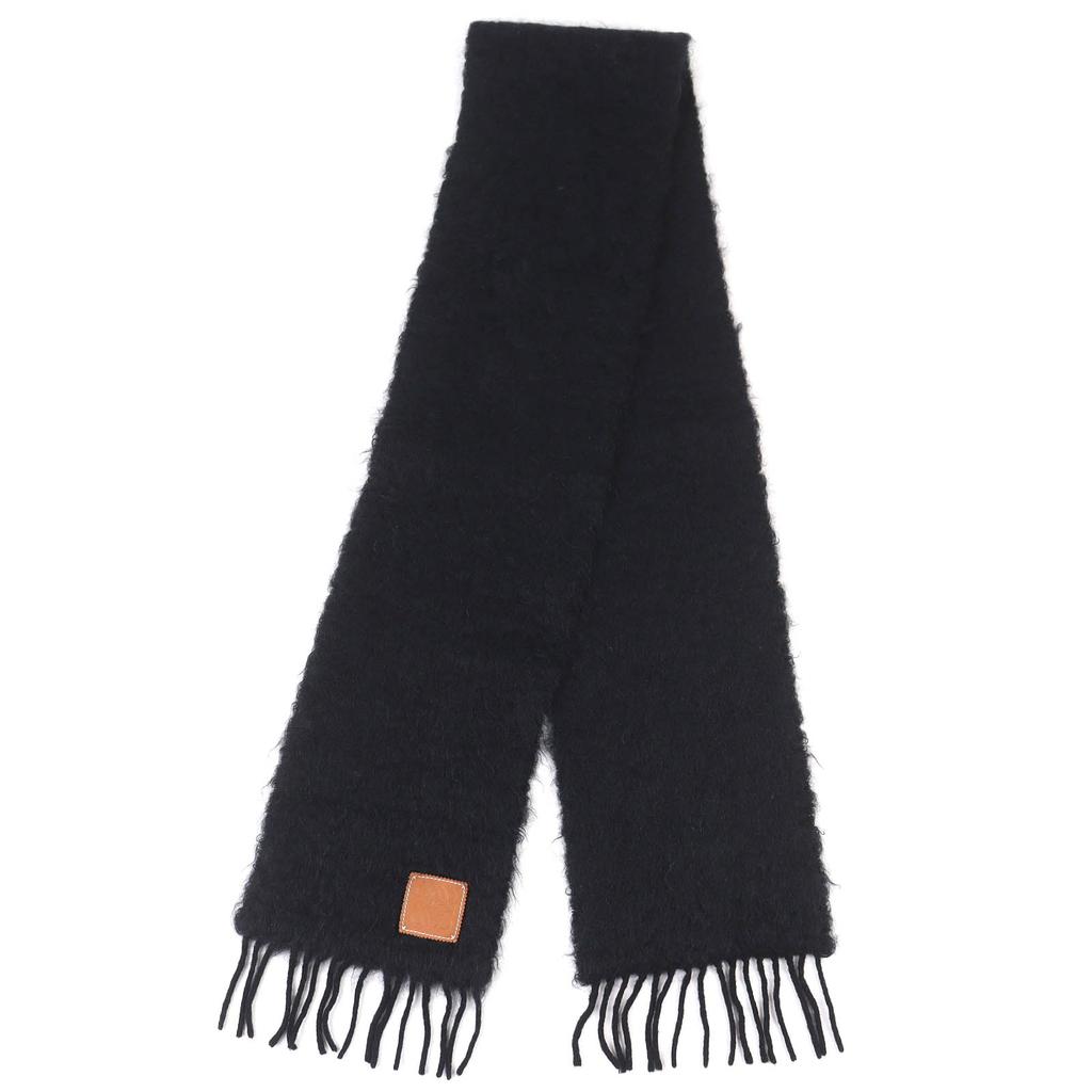 Great LOEWE Scarf Anagram logo patch fringe long black mohair Women Used