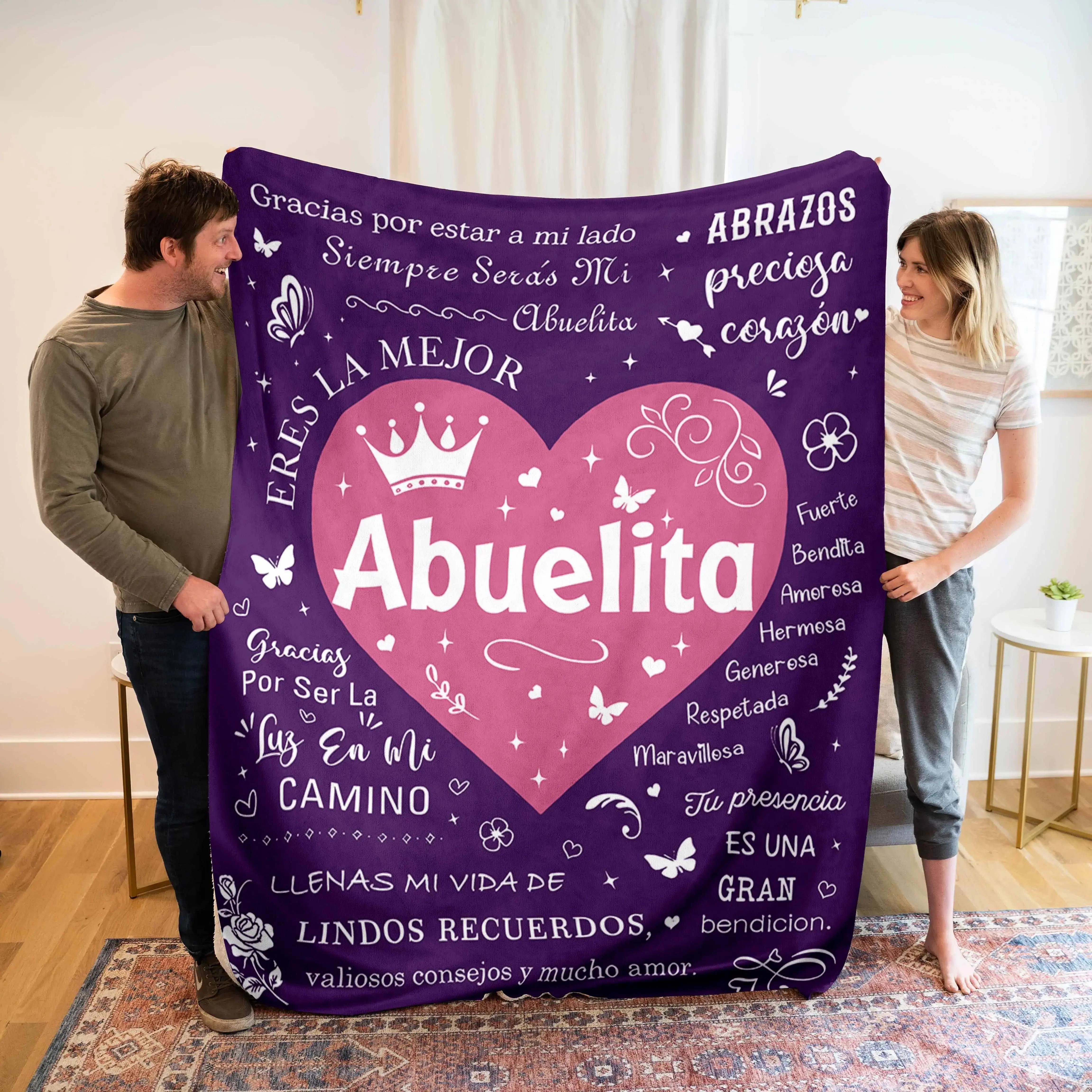 1pc Spanish Gift Text Blanket, Grandma Gift Creative Blanket, Grandma Birthday Gift Blanket, The Best Grandmother 75x90cm