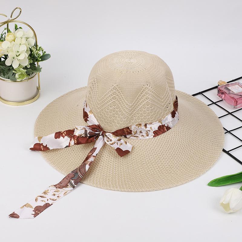 Summer new women's streamer Lafite straw hat sunscreen hat fashionable mother sun hat summer women's sun hat