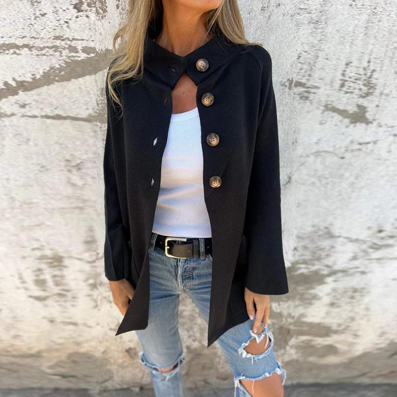 

Женская куртка осень-зима с высоким воротом и длинным рукавом, однобортная, повседневная, модная, свободная, легкое пальто 3XL чёрный