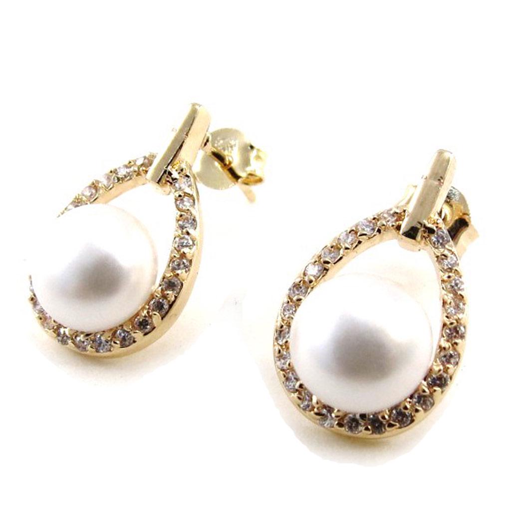 Les Trésors De Lily [J0194] - BO Gold Plated 'Sissi' White Gold - 18x10 Mm